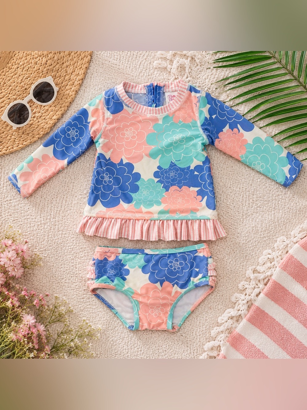 RuffleButts 18-24M UPF 50+ Floral Rash Guard Swimsuit Set 2Pc